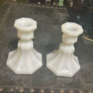 Vintage milk glass candle holders